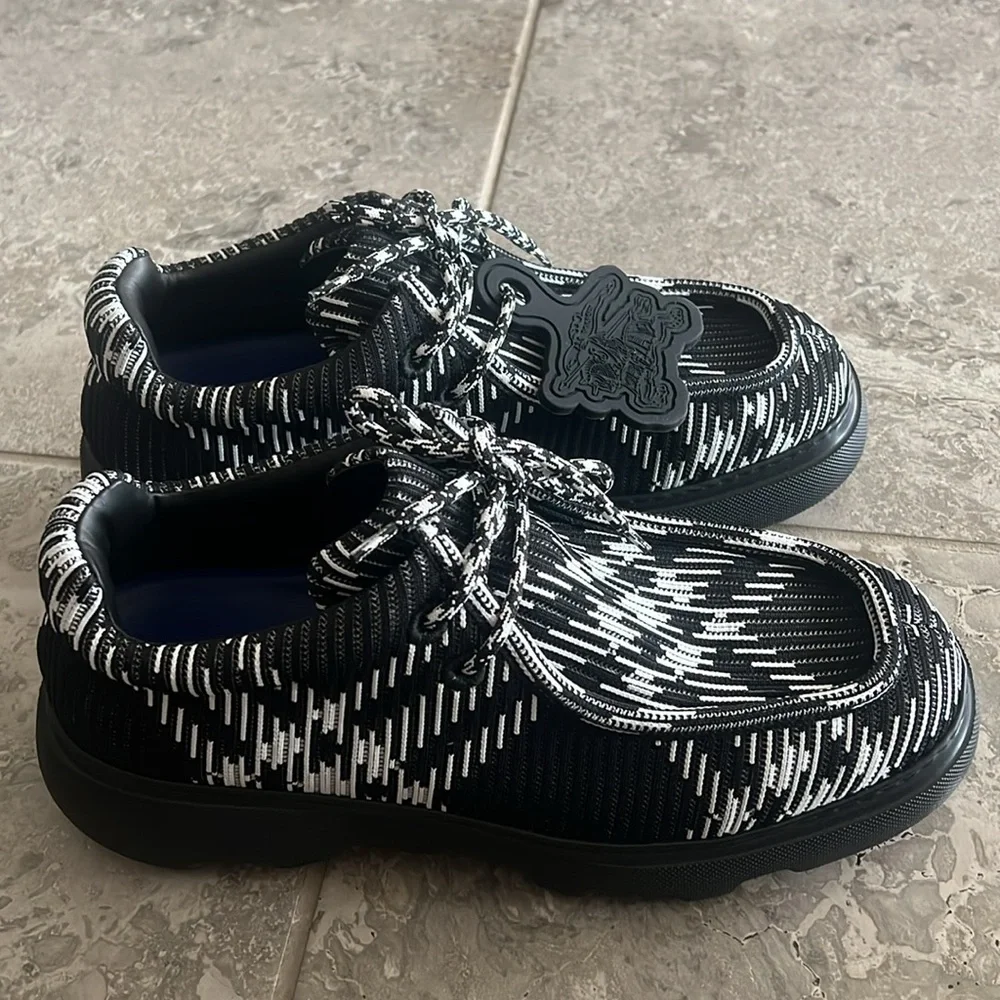 Burberry Creeper Check Woven Lace Up Boots Black Made in Italy, NWT, EU Size 44